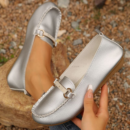 Faux Plain Leather Buckled Slip-Ons