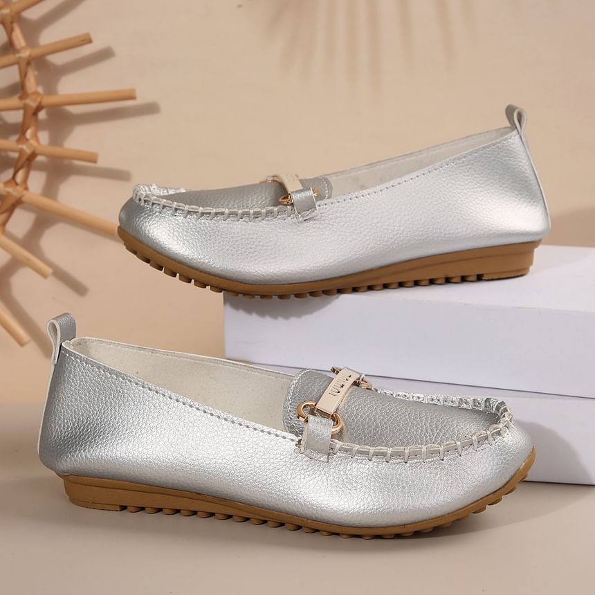 Faux Plain Leather Buckled Slip-Ons