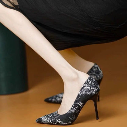 Print Toe Floral Pointed Stiletto Pumps