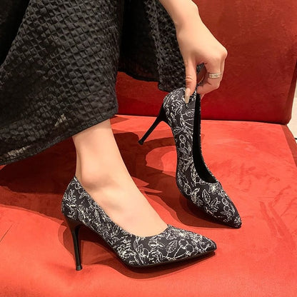 Print Toe Floral Pointed Stiletto Pumps