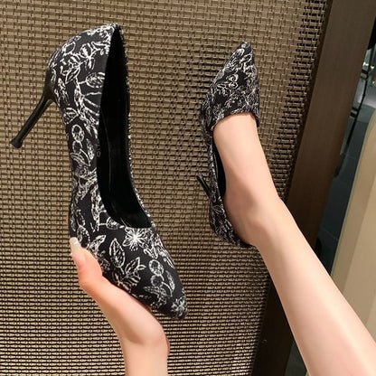 Print Toe Floral Pointed Stiletto Pumps