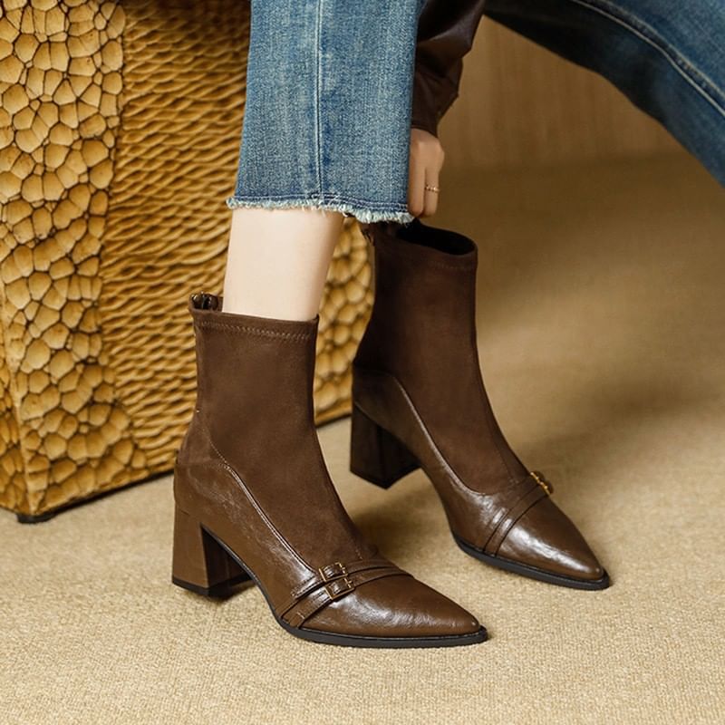 Sample Block Heel Pointed Short Boots