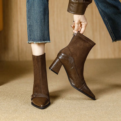 Sample Block Heel Pointed Short Boots