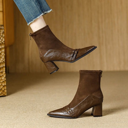 Sample Block Heel Pointed Short Boots