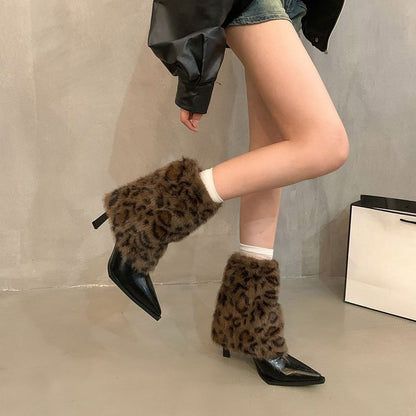 Sample High Heel Leopard Print Pointed Short Boots