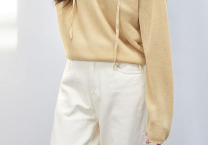 Knit Hoodie Two Two-Piece Mock V-Neck Tone
