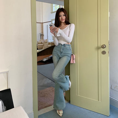 Jeans Rise High Washed Flared