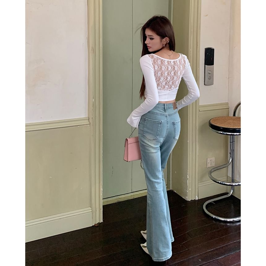 Jeans Rise High Washed Flared