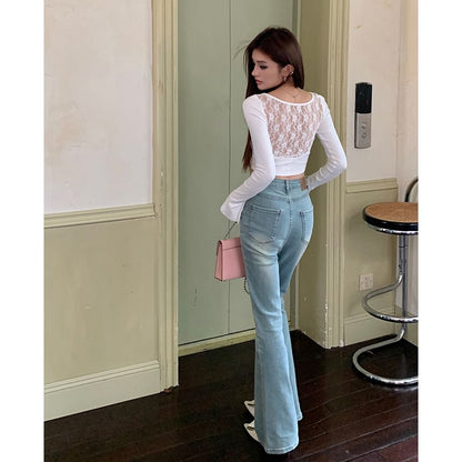 Jeans Rise High Washed Flared