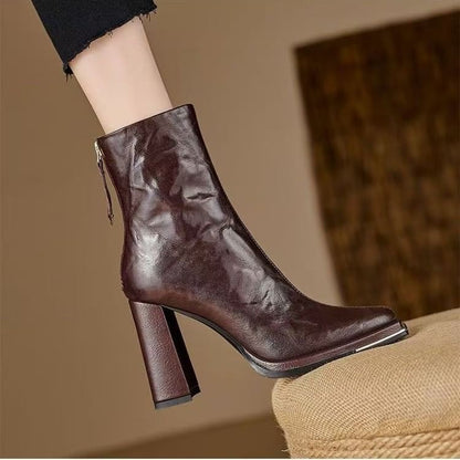 Chunky Heel Short Plain Boots