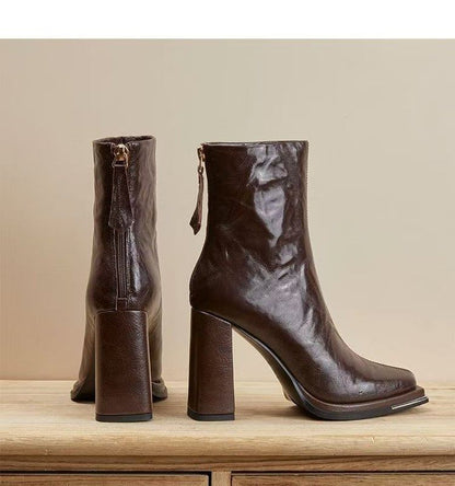 Chunky Heel Short Plain Boots