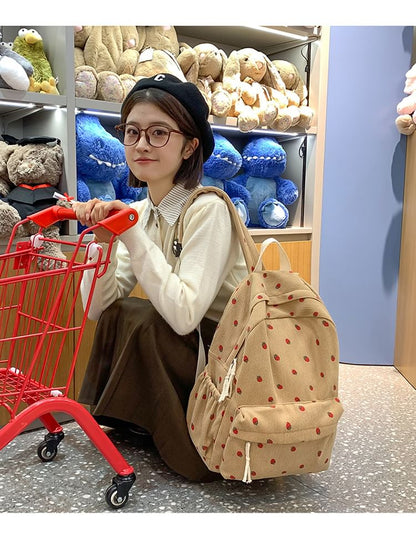Backpack Strawberry Multi-Pocket Print