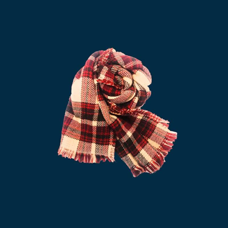 / Lettering Scarf Embroidered Plain Plaid