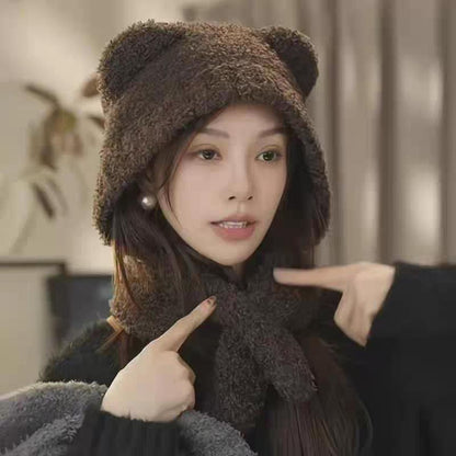 Bear Ear Scarf Plain Hooded