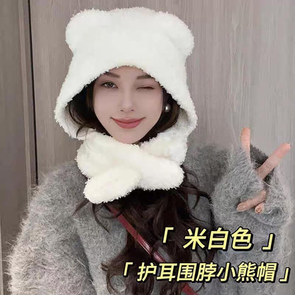 Bear Ear Scarf Plain Hooded