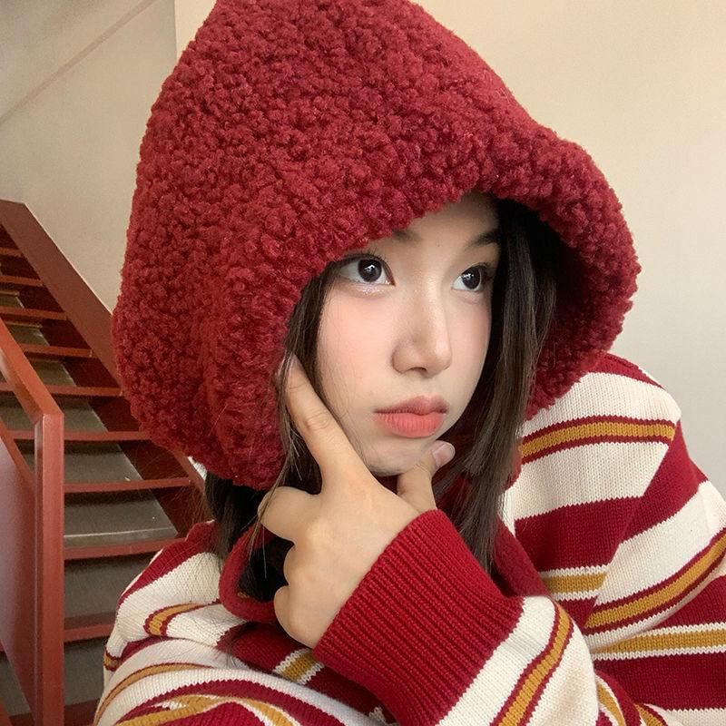 Tie-Up Fleece Beanie / Hat Cable Plain Knit