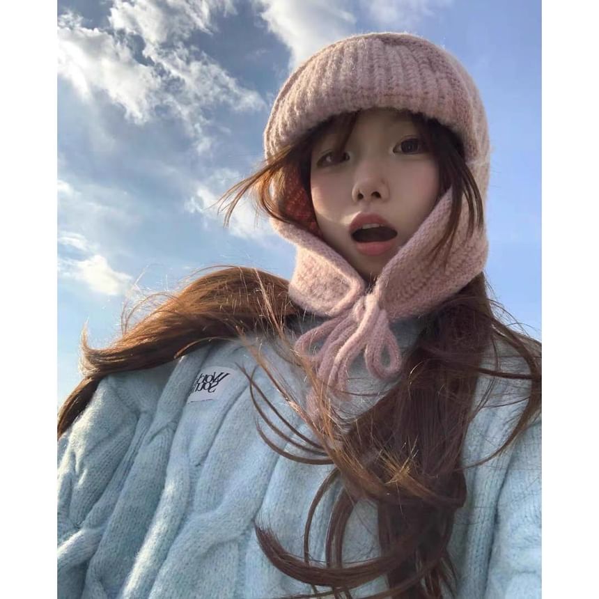 Bear Hat Plain / Fluffy Knit Balaclava
