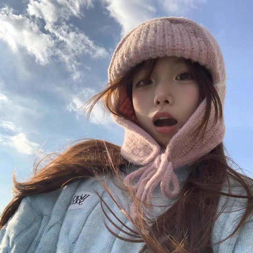 Bear Hat Plain / Fluffy Knit Balaclava