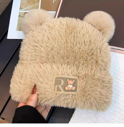 Bear Hat Plain / Fluffy Knit Balaclava