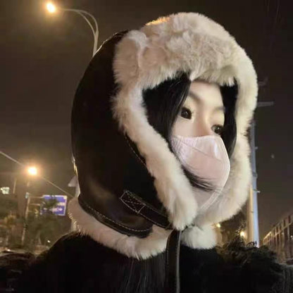 Fluffy Panel Trapper Plain Hat / Faux Leather