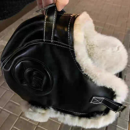 Fluffy Panel Trapper Plain Hat / Faux Leather