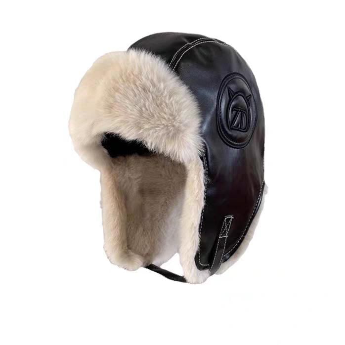 Fluffy Panel Trapper Plain Hat / Faux Leather