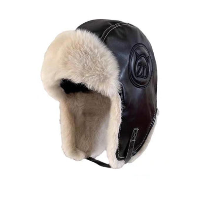 Fluffy Panel Trapper Plain Hat / Faux Leather
