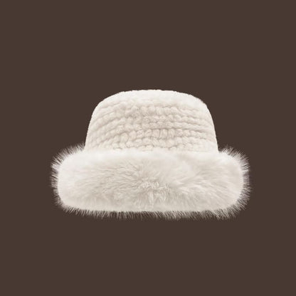 Fluffy Panel Trapper Plain Hat / Faux Leather