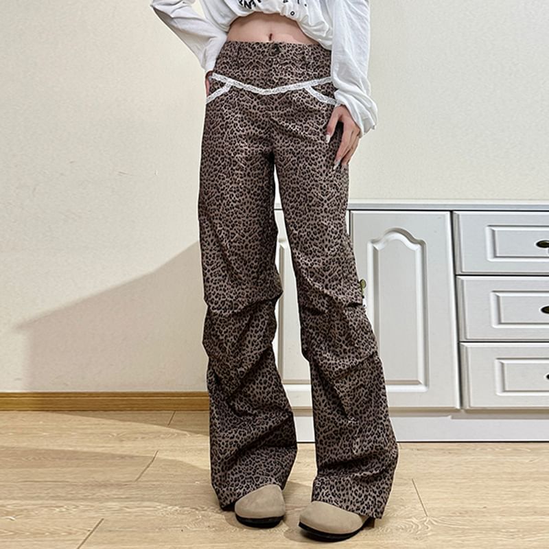 Pants Leopard Leg High Rise Wide