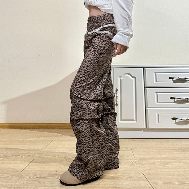 Pants Leopard Leg High Rise Wide