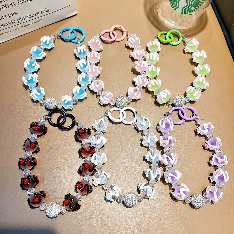 Bead Phone Rose Strap