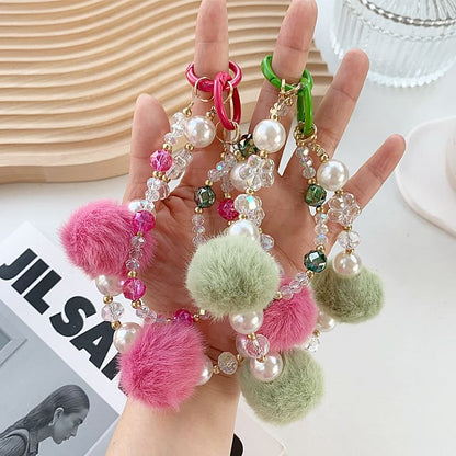 Pearl Strap Layered Faux Phone Pom