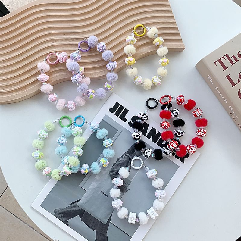 Phone Heart Strap Pom Bead