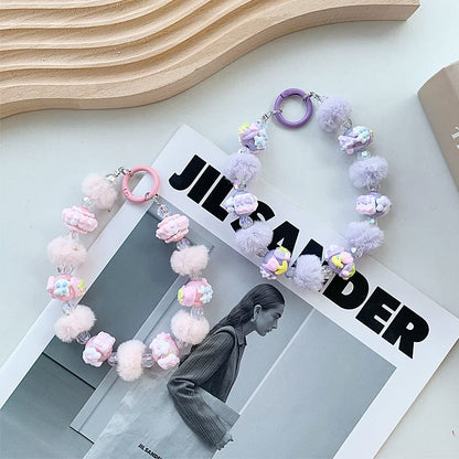 Phone Heart Strap Pom Bead