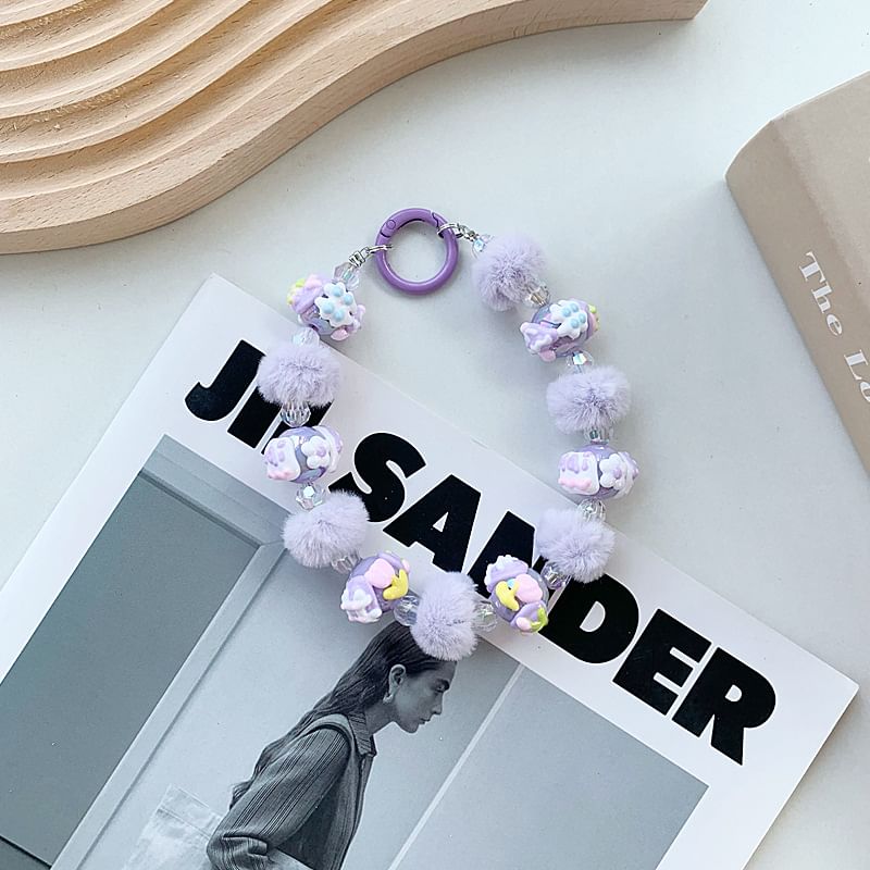 Phone Heart Strap Pom Bead