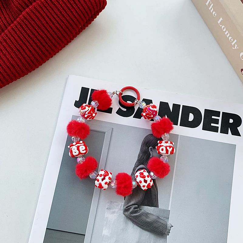 Phone Heart Strap Pom Bead