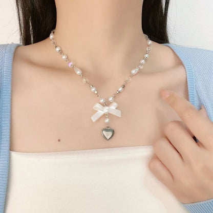 Sample Bow Heart Faux Pearl Necklace