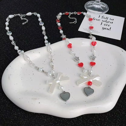 Sample Bow Heart Faux Pearl Necklace