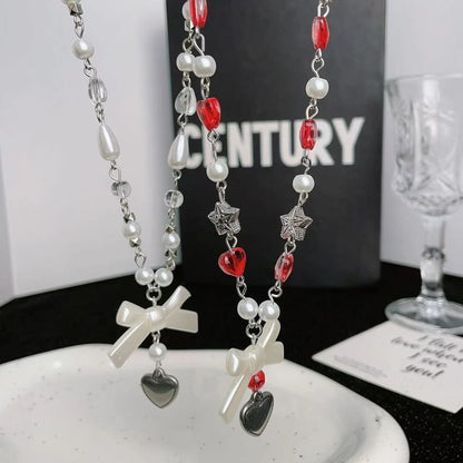 Sample Bow Heart Faux Pearl Necklace
