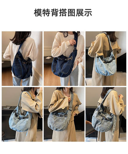 Washed Buckled Denim Crossbody Bag