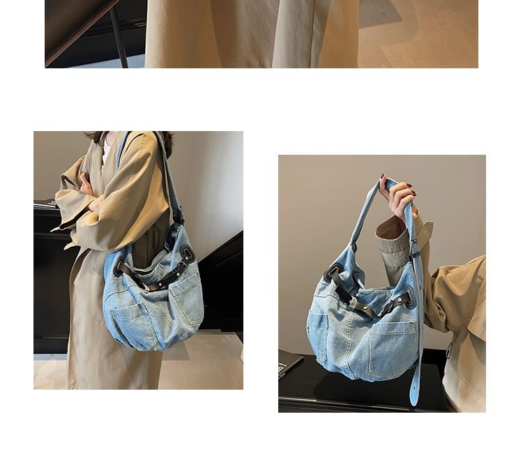 Washed Buckled Denim Crossbody Bag