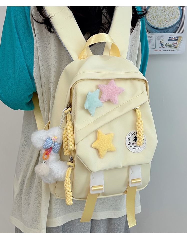 Lettering Applique Nylon Laptop Backpack / Star Badge / Bag Charm / Set