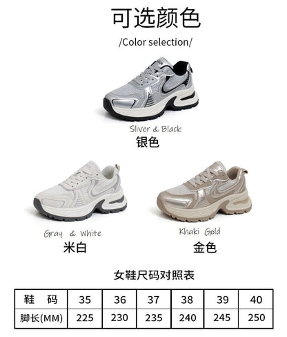 Mesh Panel Lace-Up Platform Sneakers