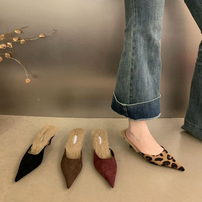 Sample Kitten Heel Pointed Toe Fleece-Lined Mules