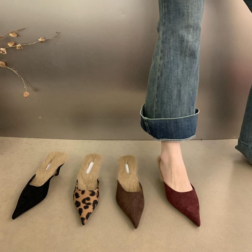 Sample Kitten Heel Pointed Toe Fleece-Lined Mules