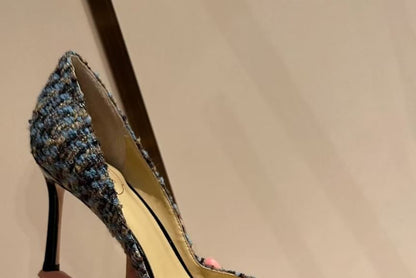 Sample Stiletto Pointed Toe Sequin Tweed Pumps