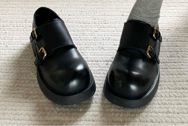 Sample Platform Monk Strap Plain Faux Leather Shoes