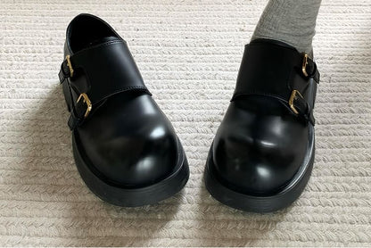 Sample Platform Monk Strap Plain Faux Leather Shoes