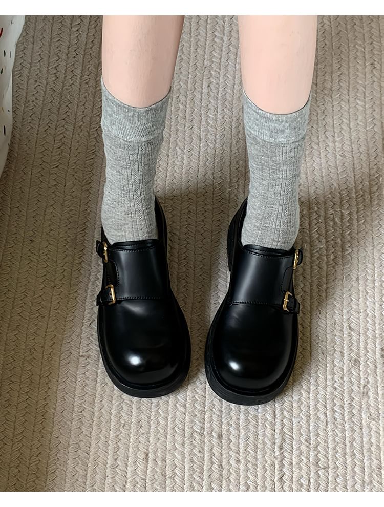 Sample Platform Monk Strap Plain Faux Leather Shoes