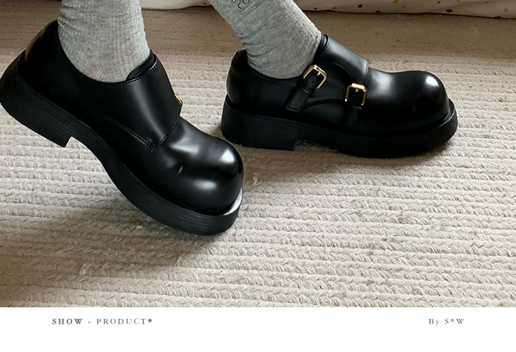 Sample Platform Monk Strap Plain Faux Leather Shoes